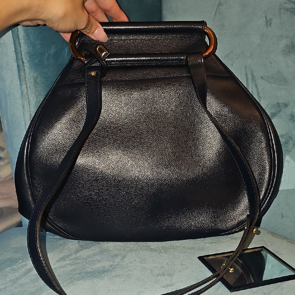 Authentic Vintage Delvaux Cerceau GM in Navy Blue Leather with Mirror *Stunning* - Picture 10 of 13
